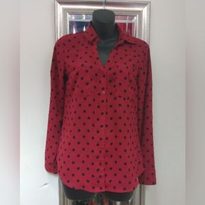 Express Portofino slim small Burgundy polka Dot button Front Long Sleeve shirt